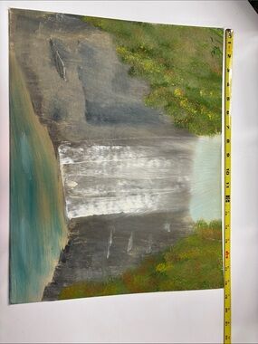 Serene Waterfall Canvas Painting in Green and Blue - Unframed.